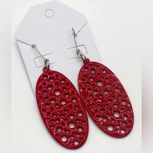 Red Large Dangle Statement Earrings Classic Preppy